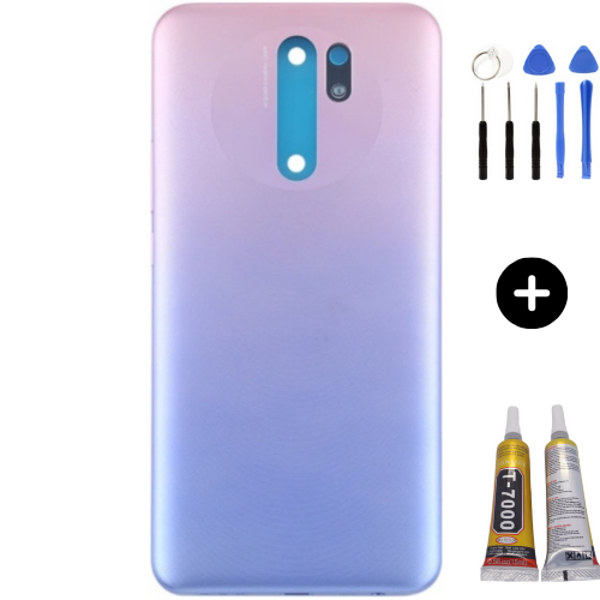 Redmi 9 Uyumlu Full Kasa Arka Pil Kapağı Mor + Montaj Seti - Image 1