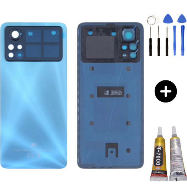 Xiaomi Poco Pocophone X4 Pro 5G Uyumlu Kamera Camlı Arka Pil Kapağı Mavi + Montaj Seti - Image 1