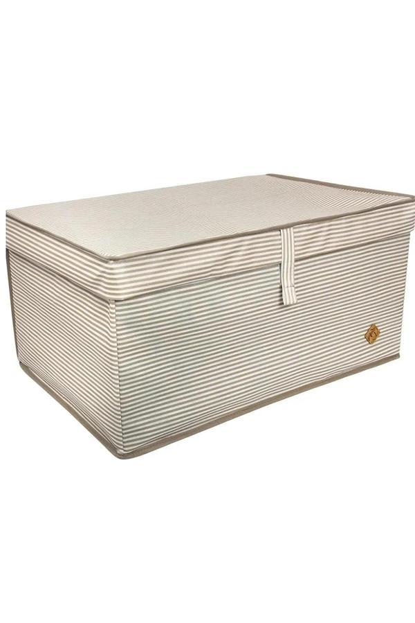 Alas Çok Amaçlı Baza Kutusu Bej Çizgili Tekli 70x40x30 Cm - Image 1