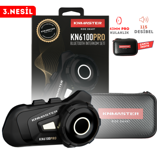 Knmaster Kn6100 Pro Motosiklet Kask Interkom Bluetooth Intercom Kulaklık Seti Siyah Çanta Hediyeli - Image 1