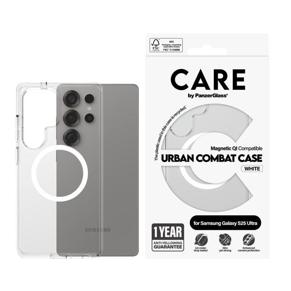 CARE by PanzerGlass Flagship Samsung Galaxy S25 Ultra Qi Uyumlu Şeffaf-Beyaz Telefon Kılıfı - Image 1