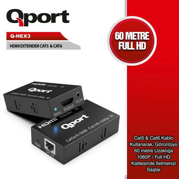Qport Q-hex3 Hdmı Extender Cat6 60m 2 Lı Paket - Image 1