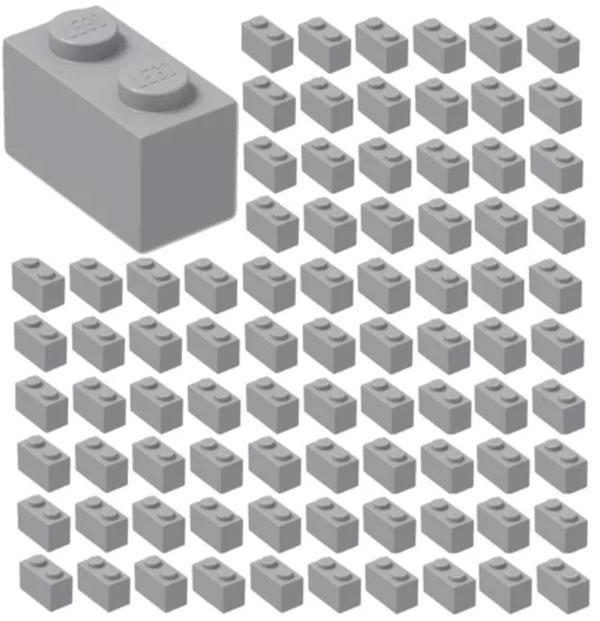 50 Adet 1X2 Açık Gri Tuğla Duvar Parçası - 50 piece 1X2 Light Bluish Gray Brick Parts - Image 1