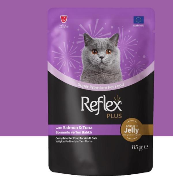 Jöle İçinde Et Parçacıklı Somonlu & Ton Balıklı Yetişkin Kedi Maması 85g X 5 Adet - Image 1