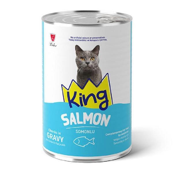 King Sos İçerisinde Et Parçacıklı Somonlu Kedi Konservesi 400 gr x 6 Adet - Image 1
