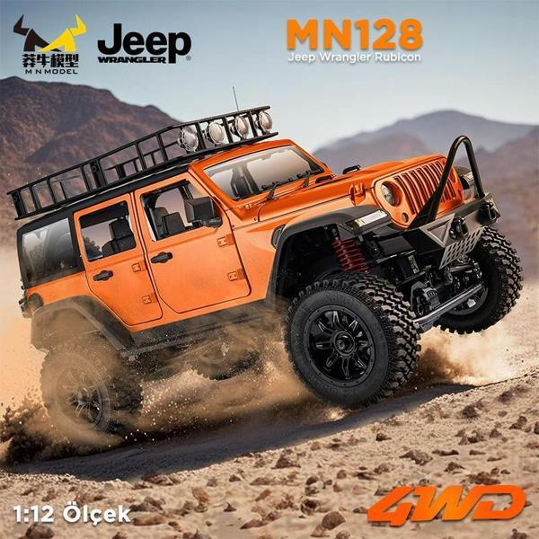 MN Model MN128 1/12 Jeep Wrangler Rubicon 4WD RC Model Crawler Offroad Truck Uzaktan Kumandalı Araba RTR Turuncu - Image 1