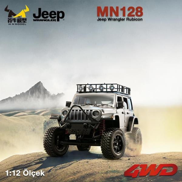MN Model MN128 1/12 Jeep Wrangler Rubicon 4WD RC Model Crawler Offroad Truck Uzaktan Kumandalı Araba Gümüş+Dahili Işık - Image 1