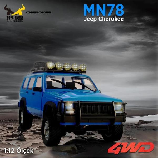 MN Model MN78 1/12 Jeep Cherokee 4x4 RC Model Crawler Offroad Truck Uzaktan Kumandalı Araba RTR Mavi+Dahili Işık Seti - Image 1