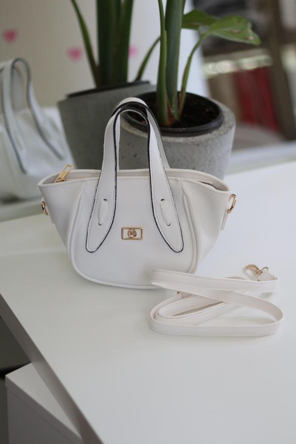 Beyaz Tutma Saplı Pouch El Çantası - Image 1