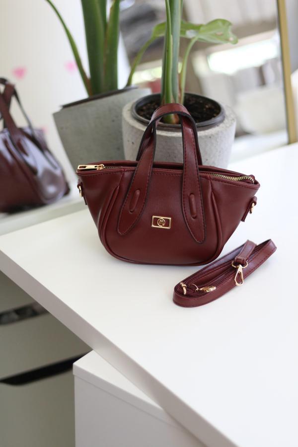 Bordo Tutma Saplı Pouch El Çantası - Image 1