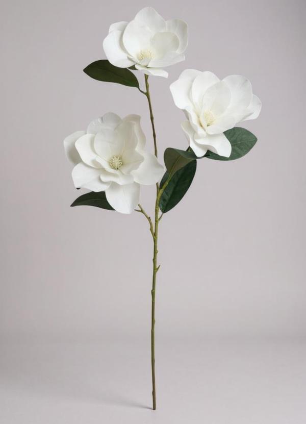 Yapay Çiçek Beyaz Manolya Islak Doku 3 Kafalı Uzun Dal Çiçek Flowers 80cm - Image 1