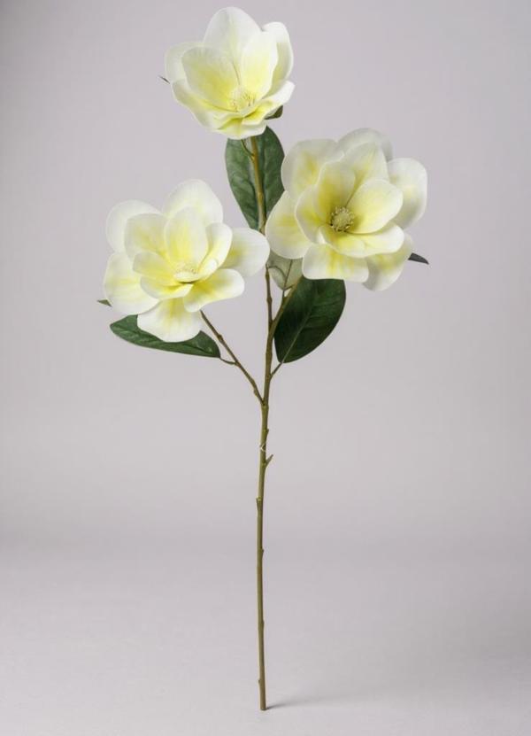 Yapay Çiçek Krem Manolya Islak Doku 3 Kafalı Uzun Dal Çiçek Flowers 80cm - Image 1