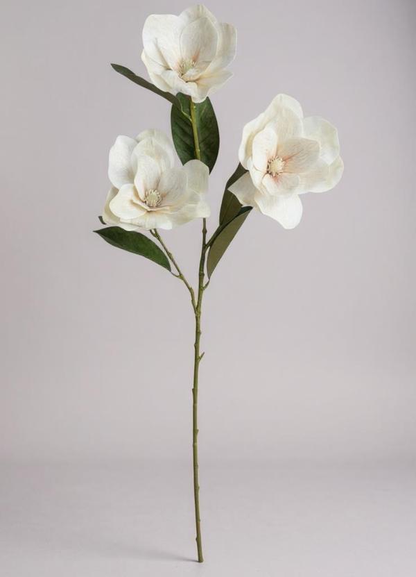 Yapay Çiçek Pastel Ekru Manolya Islak Doku 3 Kafalı Uzun Dal Çiçek Flowers 80cm - Image 1