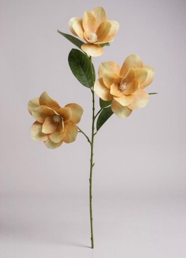 Yapay Çiçek Somon Manolya Islak Doku 3 Kafalı Uzun Dal Çiçek Flowers 80cm - Image 1