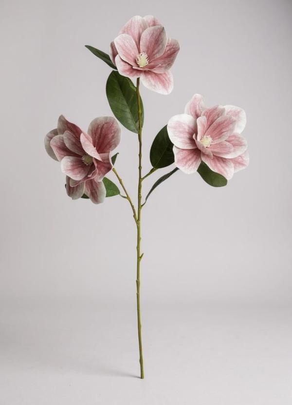 Yapay Çiçek Pudra Pembe Manolya Islak Doku 3 Kafalı Uzun Dal Çiçek Flowers 80cm - Image 1