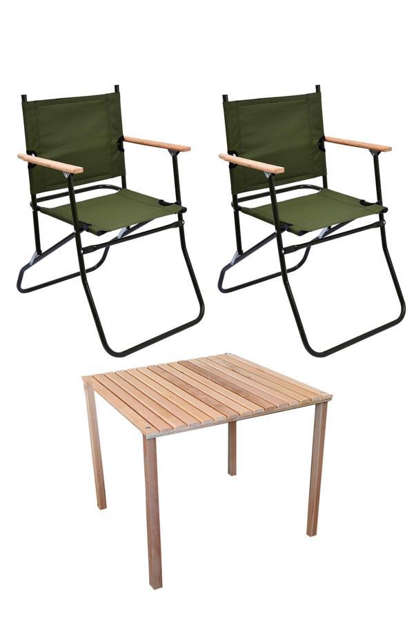 2 Adet 120 Kg kapasiteli Katlanır Kamp Sandalyesi ve 60 x 60 Kamp Masası-2-AS-6060 - Image 1