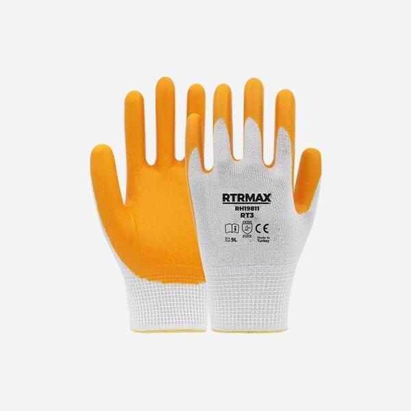 RH19811 Nitril Kaplı Polyester Eldiven 9” Beyaz - Sarı - Image 1