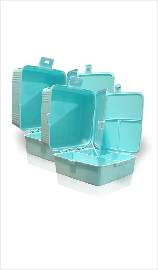 İki 2 Adet Büyük 15x15 cm Çok Gözlü Bölmeli Okul Çocuk Beslenme Yemek Saklama Kabı Kutusu Tabağı - Image 1