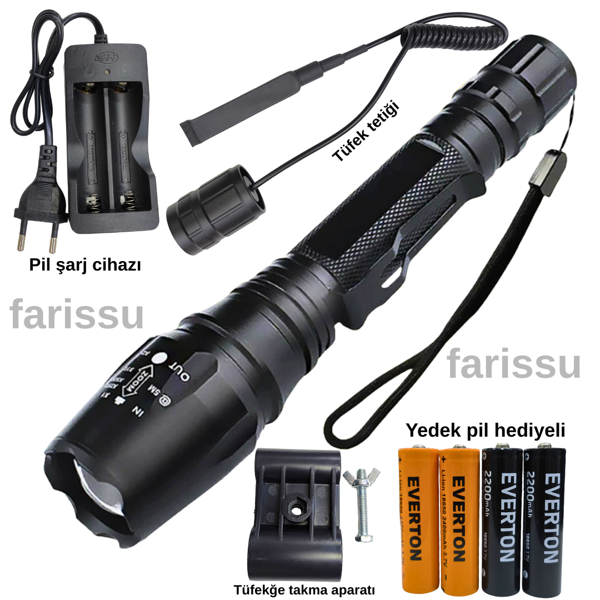 RT-S117 Zoomlu Tüfek Feneri ve Yedek Piller Hediyeli! - Image 1
