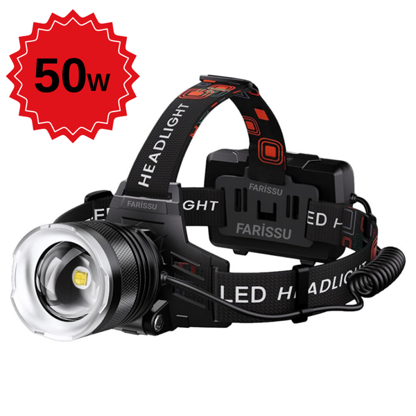SMALL SUN 50W 1500 Lümen 1 KM Menzilli USB Şarjlı, Zoom Özellikli Kafa Feneri - Image 1