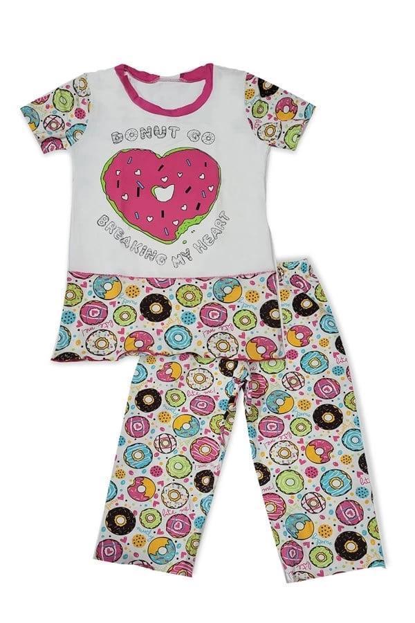 Kız Çocuk Donut Desenli Renkli Pijama Takımı - Image 1