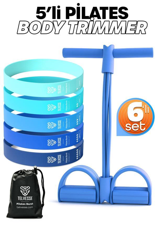 6LI SET Body Trimmer + Pilates Lastiği Seti Mekik Kürek Çekme Spor Kondisyon Egzersiz Aleti Mavi - Image 1