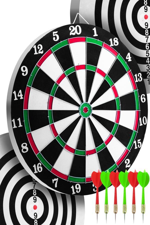 17 İnç Çift Taraflı Dart Tahtası Seti 6 Çelik Oklu Dart Hedef Tahtası Oyunu Takımı Dart Seti 516 - Image 1