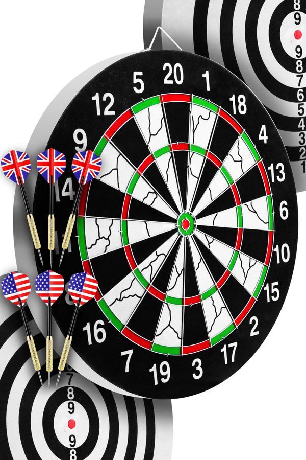 18" İnç Semi-Profesyonel Büyük Boy Dart Seti 6 Oklu Çift Taraflı Kalın Dart Tahtası Metal Dart 45 cm - Image 1