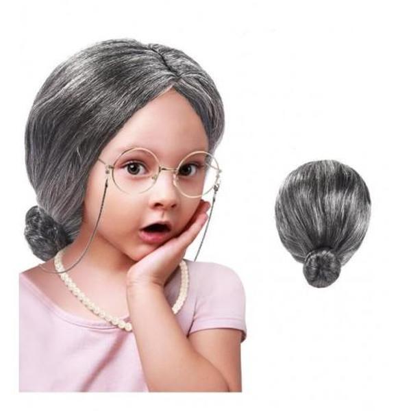 Gri Yaşlı Peruğu çocuk yetişkin uyumlu - Image 1