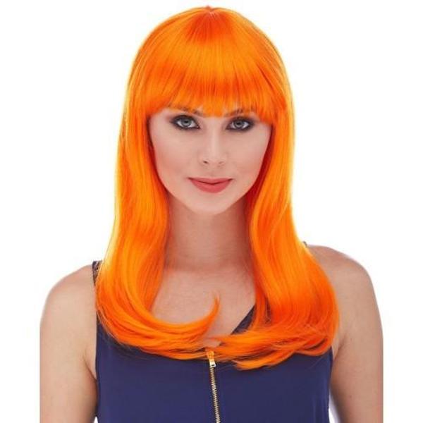 Turuncu Renk Uzun Düz Parti Peruğu - Image 1