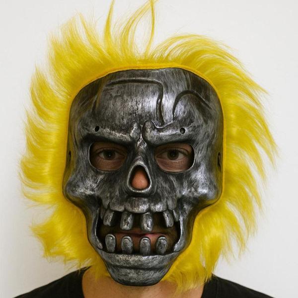 Wild Skull - Metalik Renk Kafatası Sarı Saçlı İskelet Maske - Image 1