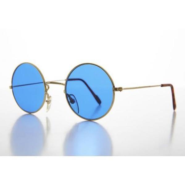 Yuvarlak Cam John Lennon Tarzı Gold Çerçeveli Mavi Gözlük - Image 1