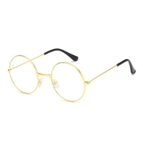 Yuvarlak Cam John Lennon Tarzı Hippi İmaj Gold Çerçeveli Şeffaf Gözlük - Image 1