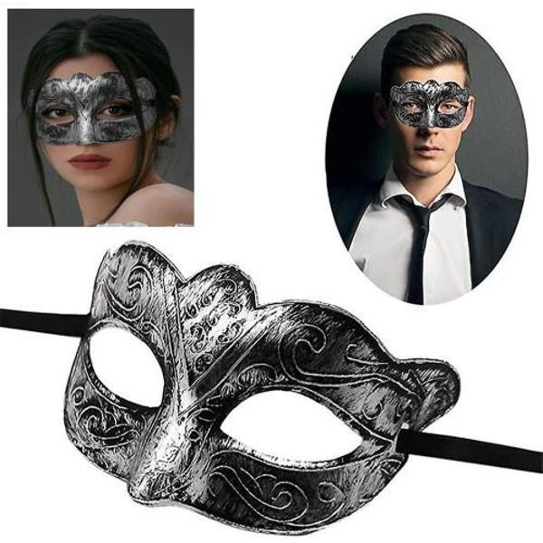 Maskeli Balo Antik Gri Gümüş Eskitilmiş Maske Balo Venedik - Image 1