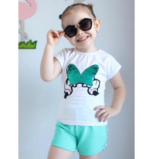 MODAVALS MINNIE BASKILI PUL PAYETLİ İNCİ DETAYLI ŞORTLU TAKIM - Image 1