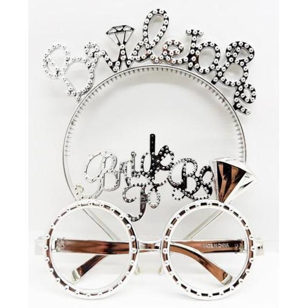 Bride To Be Yazılı Taç ve Bride To Be Yazılı Gözlük Seti Gümüş Renk - Image 1