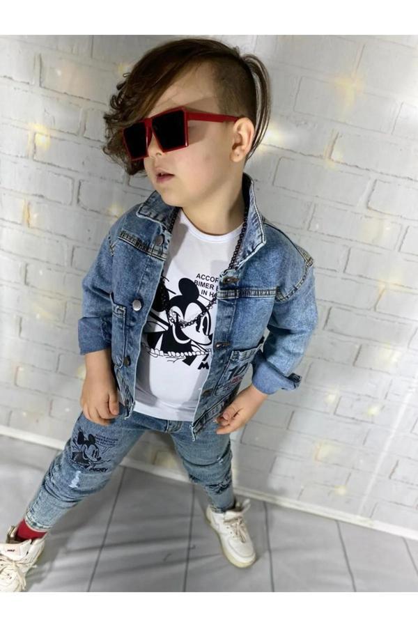 MODAVALS MICKEY BASKILI UZUN KOLLU ERKEK ÇOCUK KOT KOMBİN  - Image 1