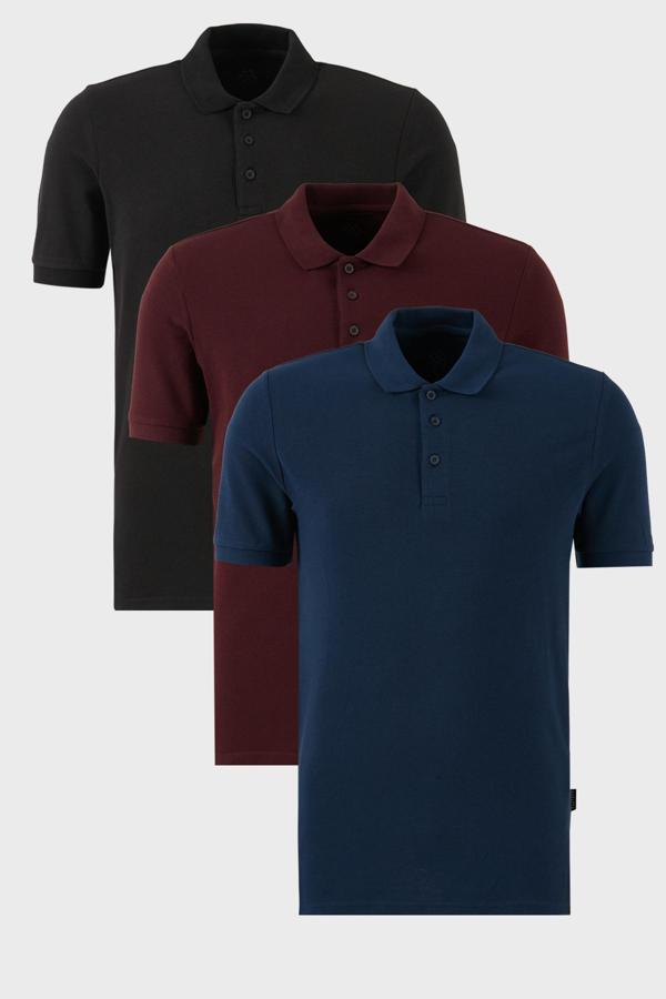Buratti Pamuklu Regular Fit Düğmeli Polo Yaka 3'lü Paket Erkek T Shirt 5902127S3 İndigo-Siyah-Vişne - Image 1