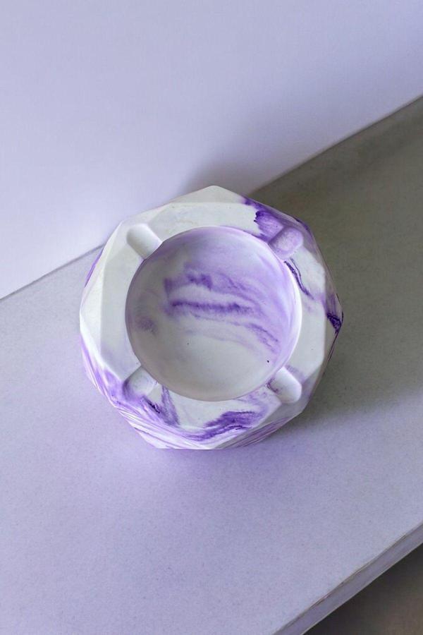 Mermer Desenli  Kesimli Oval Dekoratif Küllük Kül Tablası Mor - Image 1