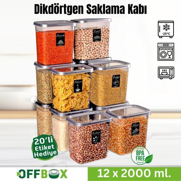 Offbox Dikdörtgen Bakliyat Baharat Gıda Saklama Kabı - 2 Lt. - 12 Adet - Image 1