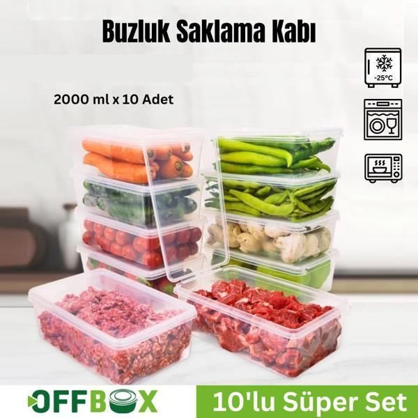 Offbox Buzluk Sebze Bakliyat Et Gıda Saklama Kabı - 2 Lt. - 10 Adet - Image 1