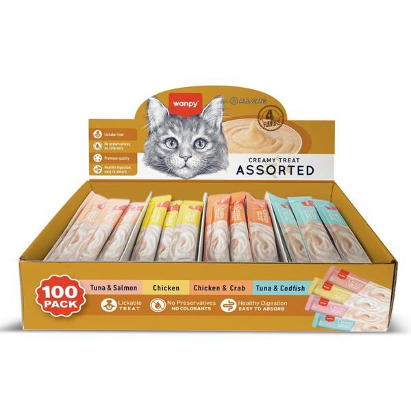 Wanpy Karışık 4 Lezzet 100'lü Krema Kedi Ödülü 100*14 gr - Image 1