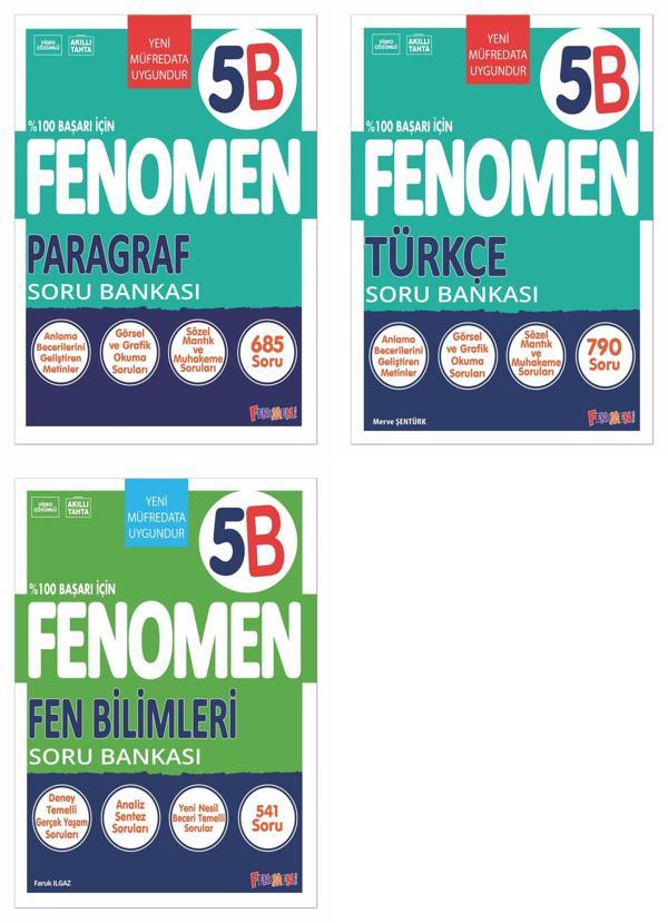 Fenomen Okul 2025 5. Sınıf Paragraf + Türkçe + Fen B Serisi Soru Seti 3 Kitap Güncel Müfredat - Fenomen Yayıncılık - Image 1
