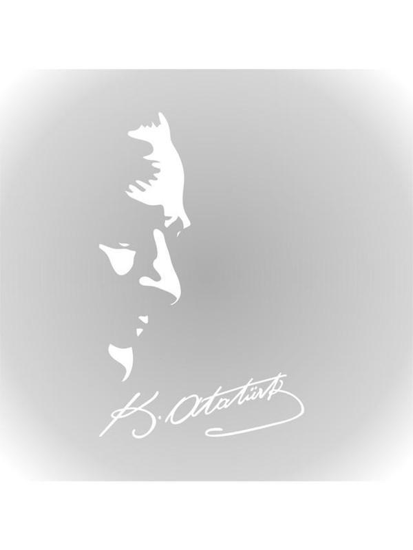 Gazi Mustafa Kemal Atatürk Silüeti ve Imza Oto Sticker 28CM Beyaz - Image 1