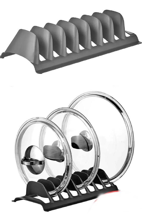 2 Adet 8 Bölmeli Tencere Kapak Rafı - Simple Tabaklık - Kapak Organizeri - Image 1