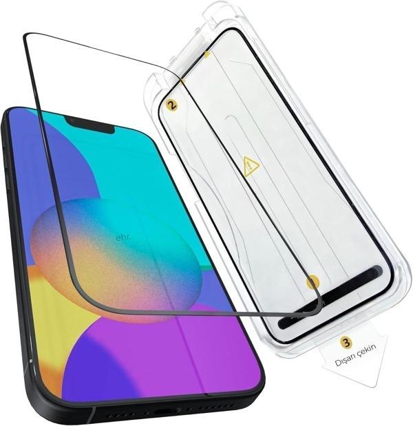 iPhone 15 Otomatik Kolay Kurulum Aparatlı Toz Bırakmayan Full Kaplayan Ekran Koruyucu Cam - Image 1