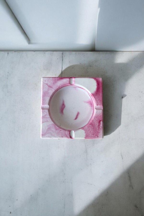 Mermer Desenli Kare Dekoratif Küllük Kül Tablası Pembe - Image 1