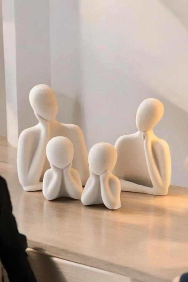 Dörtlü Aile Dekoratif Obje Biblo (8 cm-7 cm-6 cm) Beyaz - Image 1