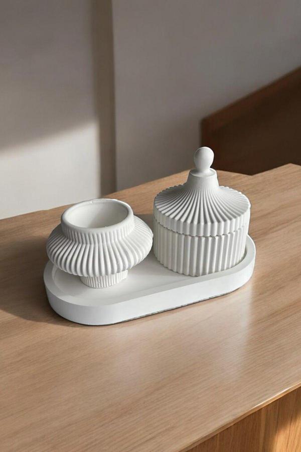 Fiji Mumluk, Dekoratif Kase + Oval Tabak Beyaz - Image 1