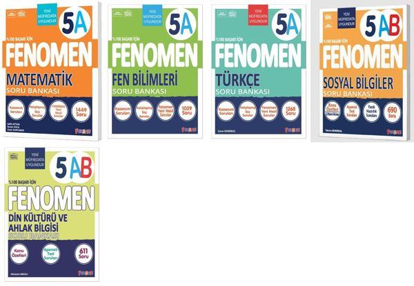 Fenomen Okul 2025 5. Sınıf Matematik + Türkçe + Fen + Sosyal + Din A Soru Seti 5 Kitap Güncel Müfredat - Fenomen Yayıncılık - Image 1